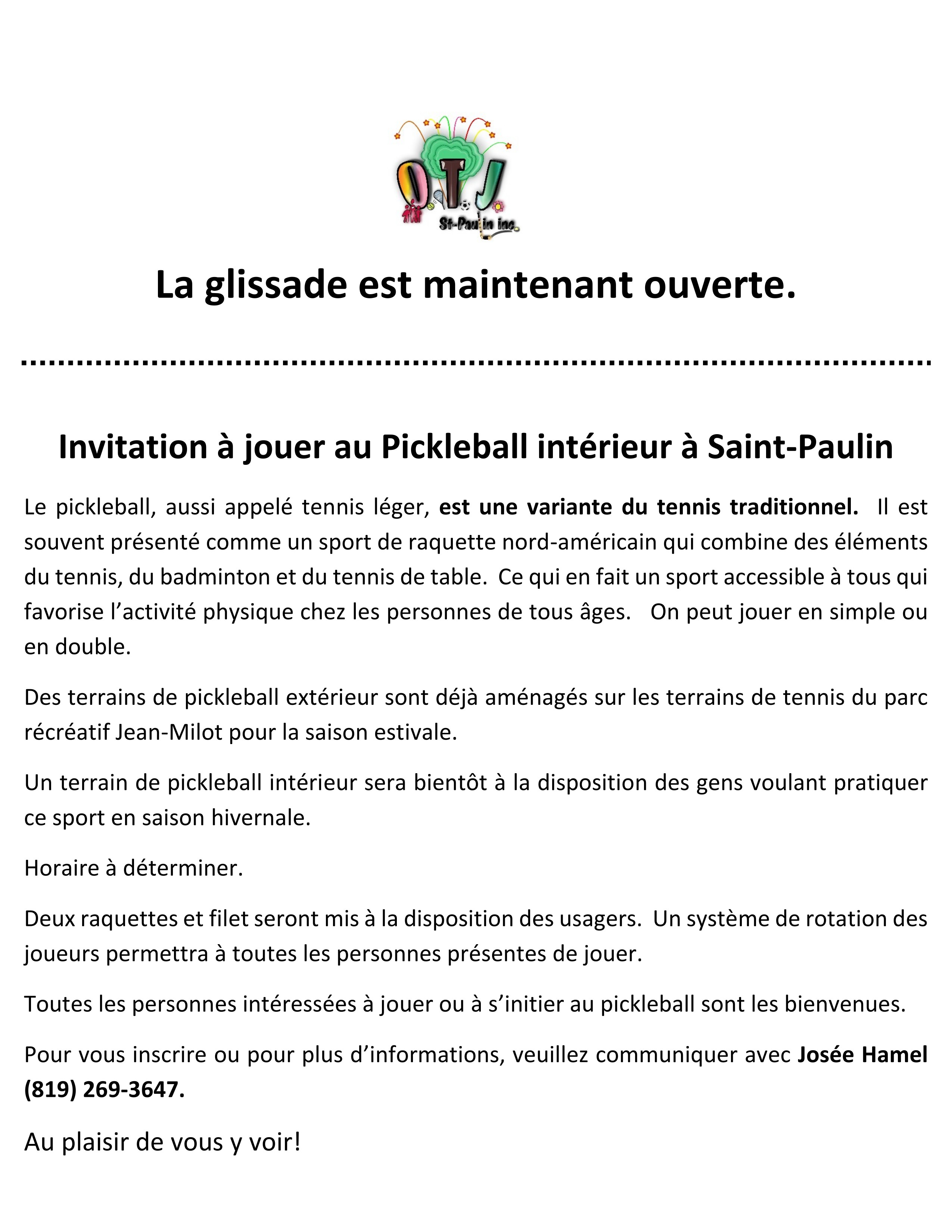 2023 la glissade ouverte et pickleball