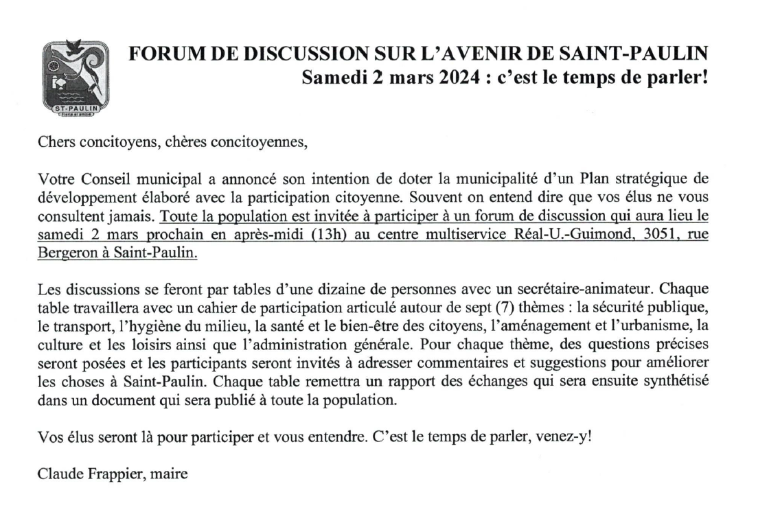 2024 02 forum de discussion sur lavenir de saint paulin